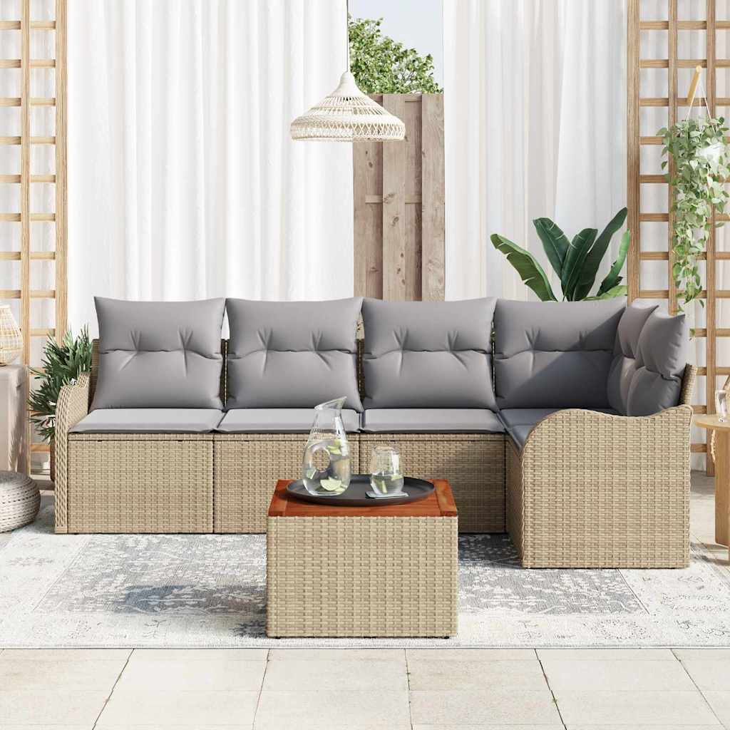 Tuinbankenset met opslag 6 pcs Beige en Licht Grijs poly rattan