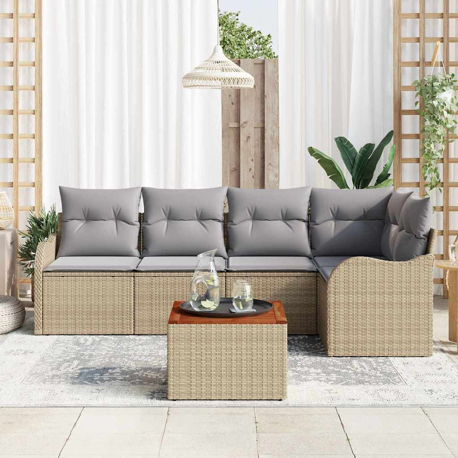 Tuinbankenset met opslag 6 pcs Beige en Licht Grijs poly rattan