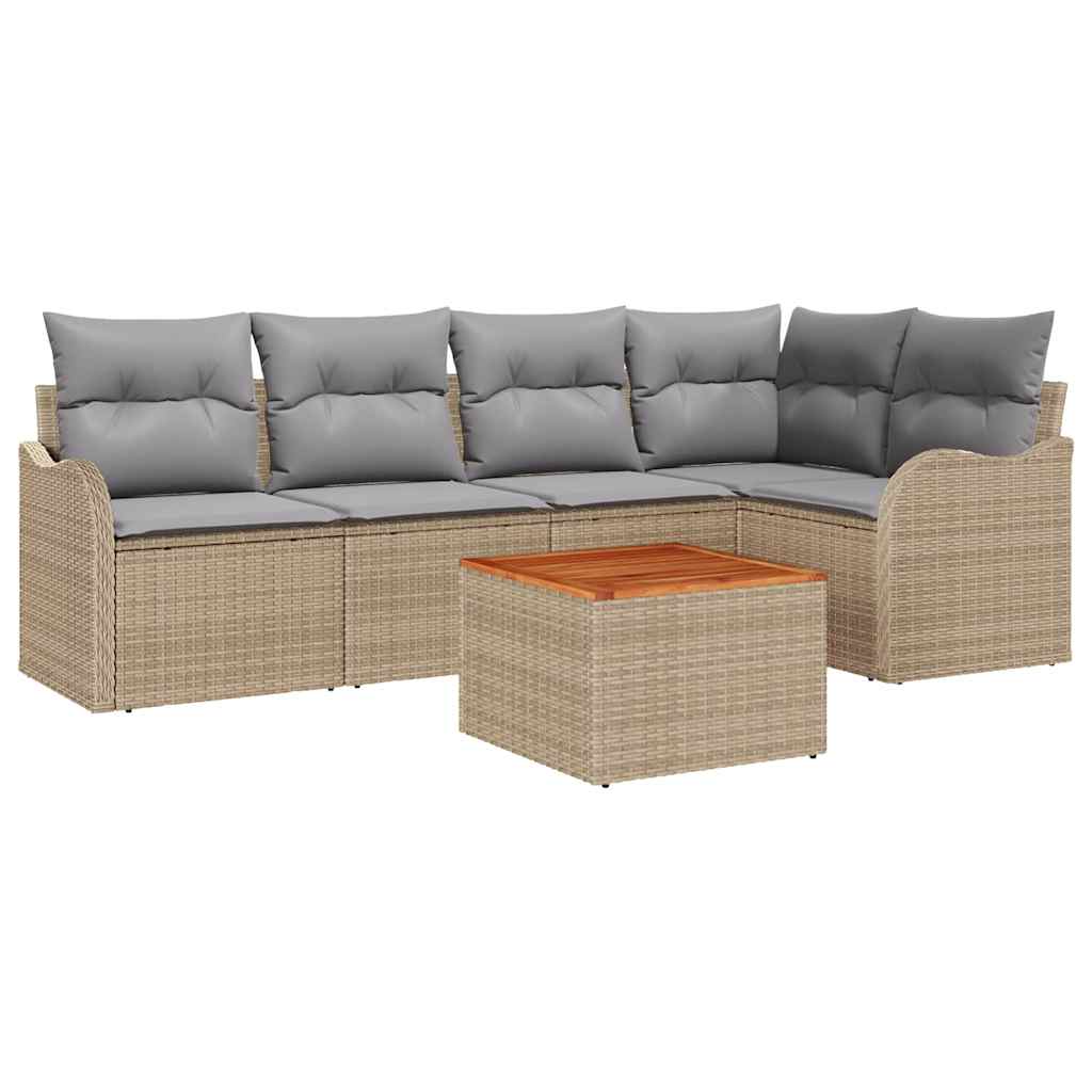 Tuinbankenset met opslag 6 pcs Beige en Licht Grijs poly rattan