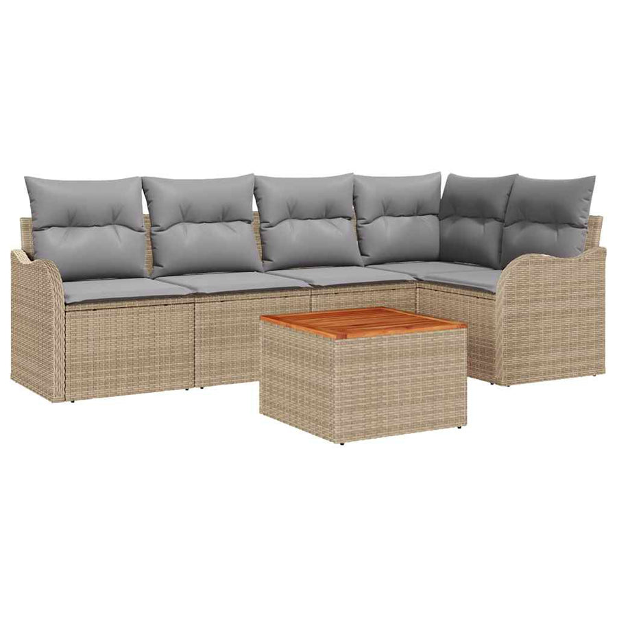Tuinbankenset met opslag 6 pcs Beige en Licht Grijs poly rattan