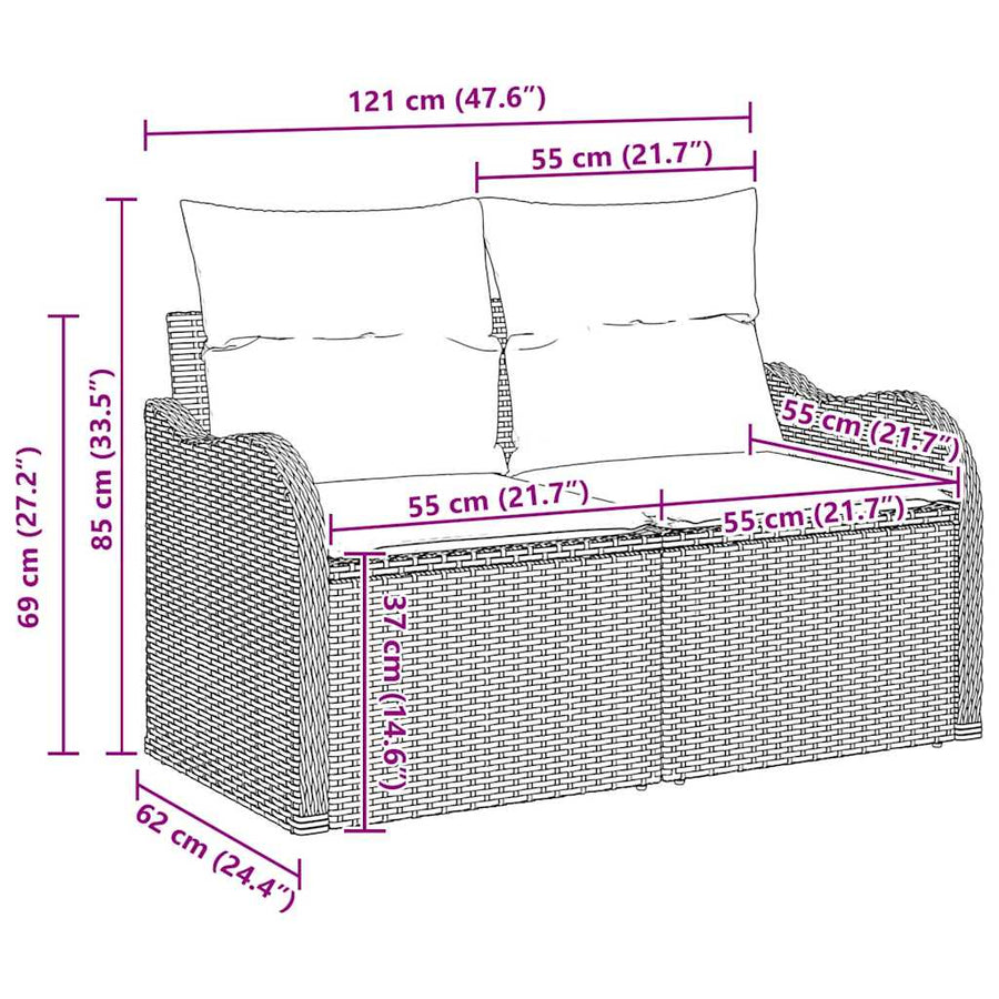 Tuinbankenset met opslag 6 pcs Beige en Licht Grijs poly rattan