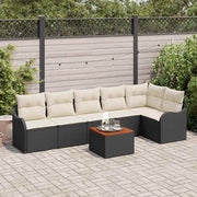 Tuinbankenset 7-delig poly rattan acaciahout zwart