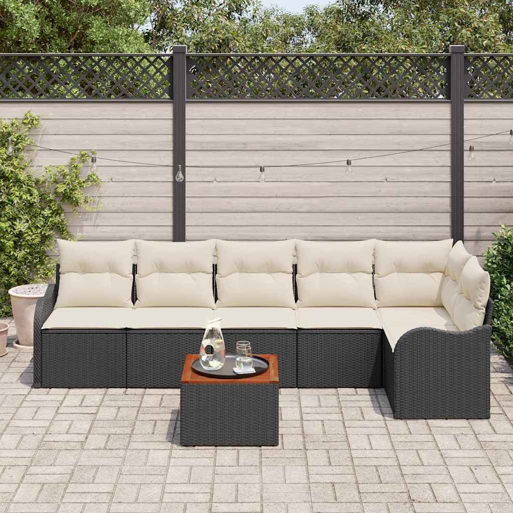 Tuinbankenset met opslag 7 pcs Zwart en Crème poly rattan