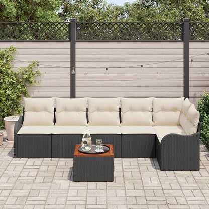 Tuinbankenset met opslag 7 pcs Zwart en Crème poly rattan