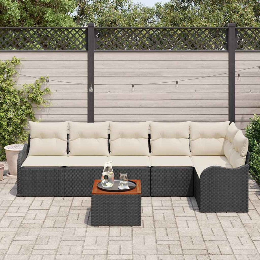 Tuinbankenset met opslag 7 pcs Zwart en Crème poly rattan