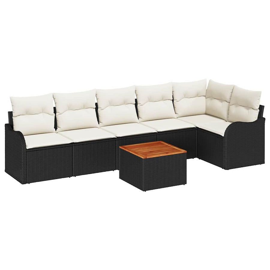 Tuinbankenset met opslag 7 pcs Zwart en Crème poly rattan