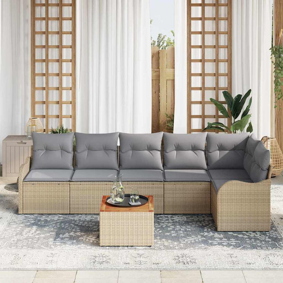Tuinbankenset met opslag 7 pcs Beige en Licht Grijs poly rattan