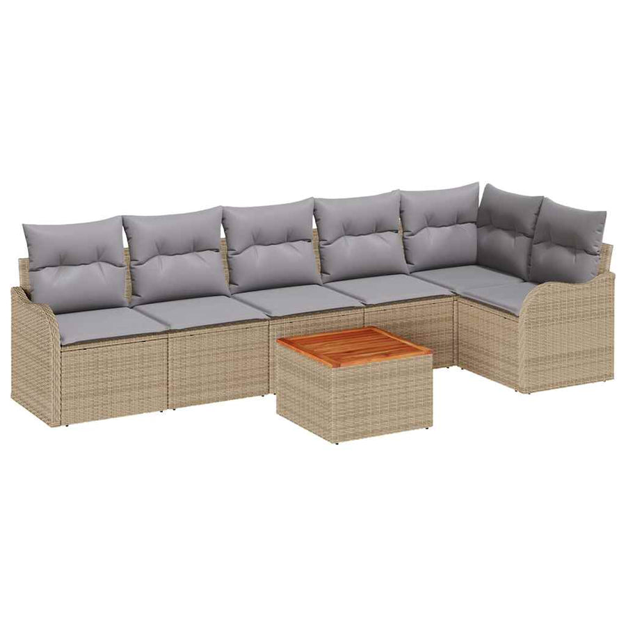 Tuinbankenset met opslag 7 pcs Beige en Licht Grijs poly rattan