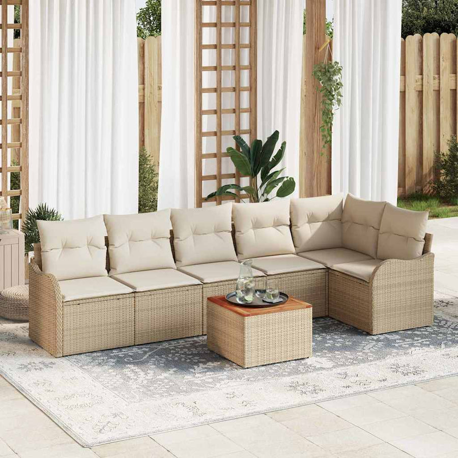 Tuinbankenset 7 st Beige en Crème poly rattan
