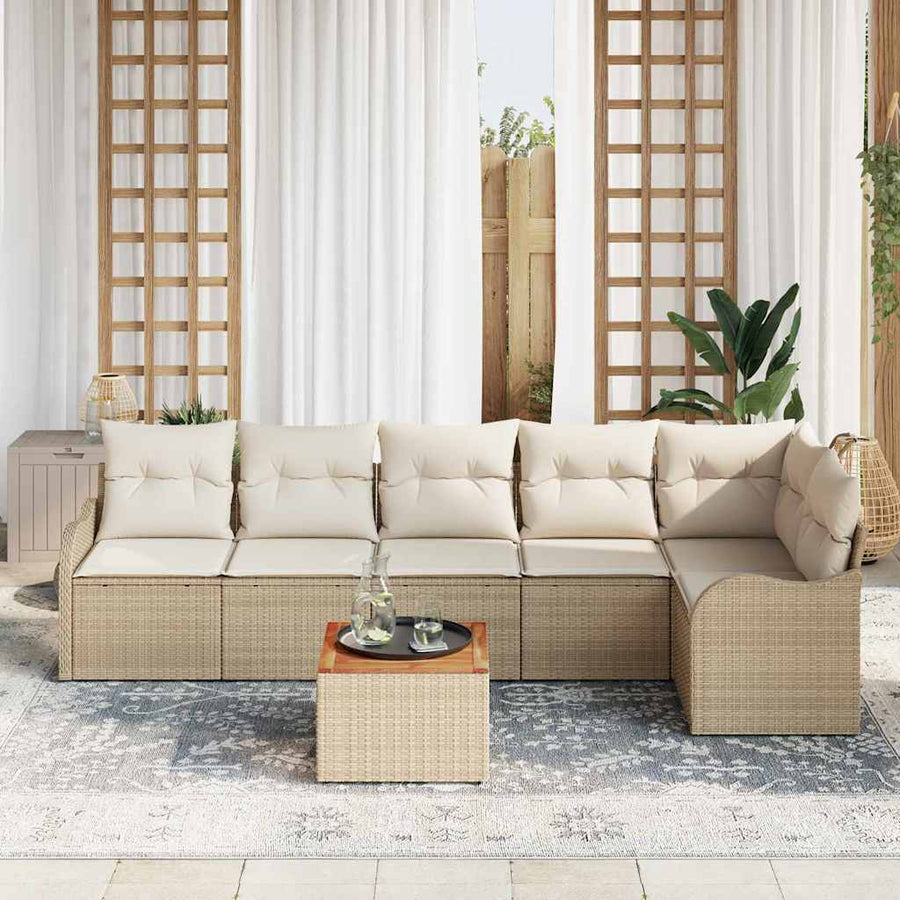 Tuinbankenset 7 st Beige en Crème poly rattan