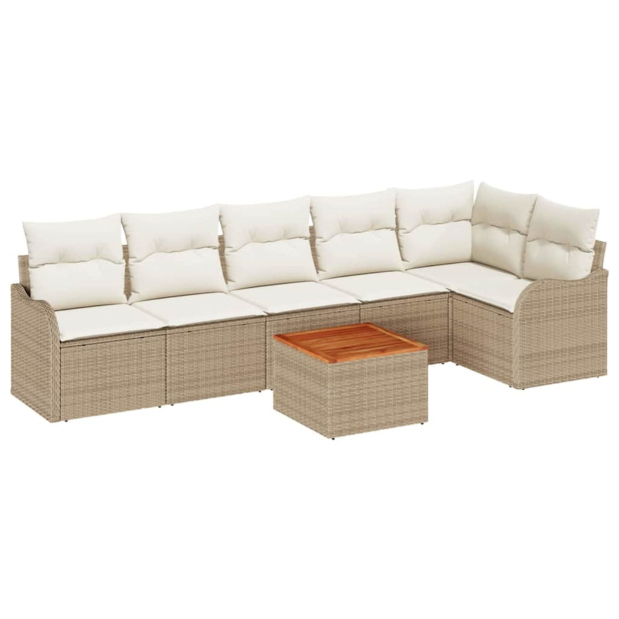 Tuinbankenset 7 st Beige en Crème poly rattan