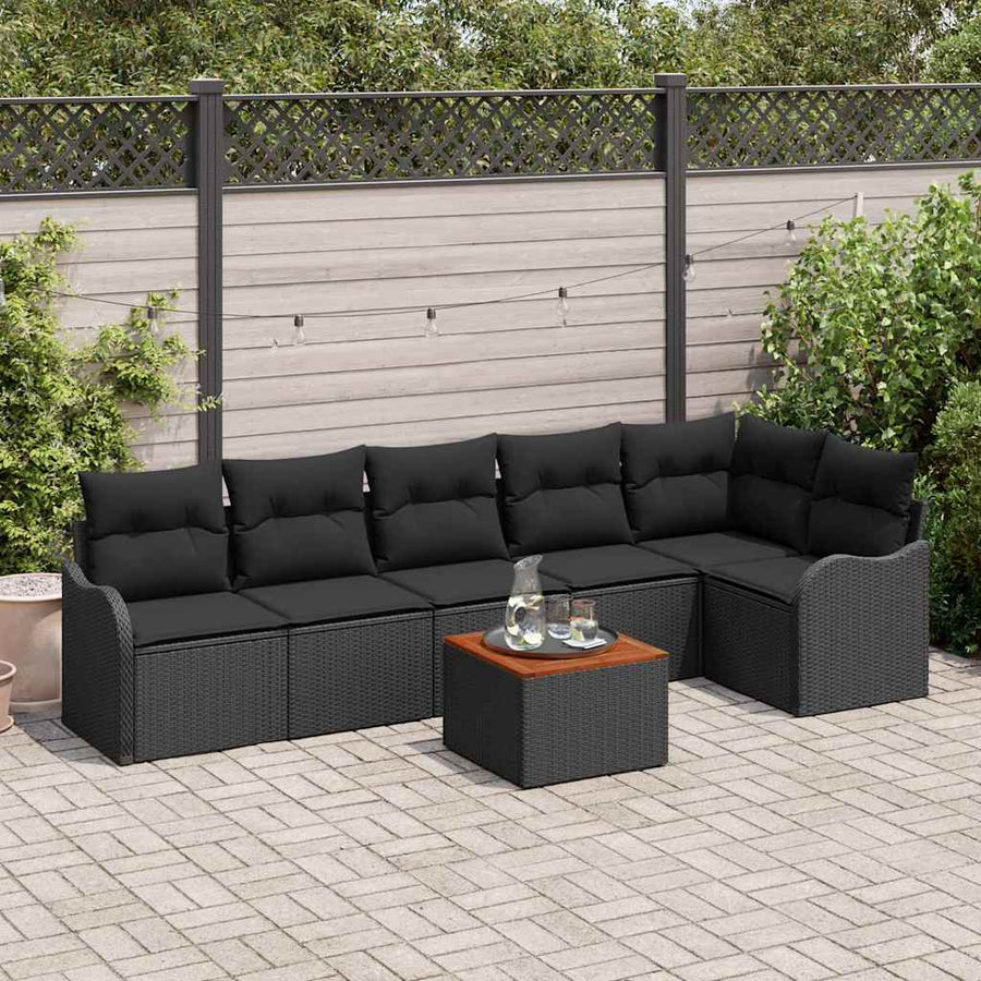 Tuinbankenset met opslag 7 pcs Zwart poly rattan