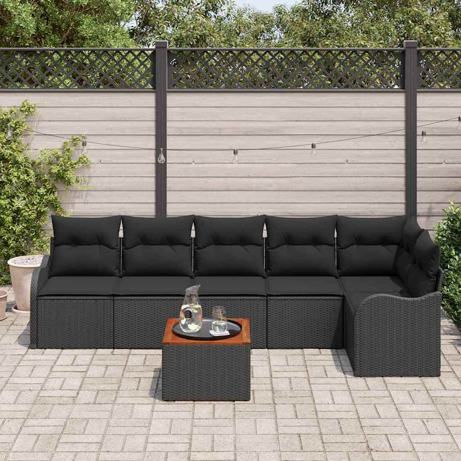 Tuinbankenset met opslag 7 pcs Zwart poly rattan