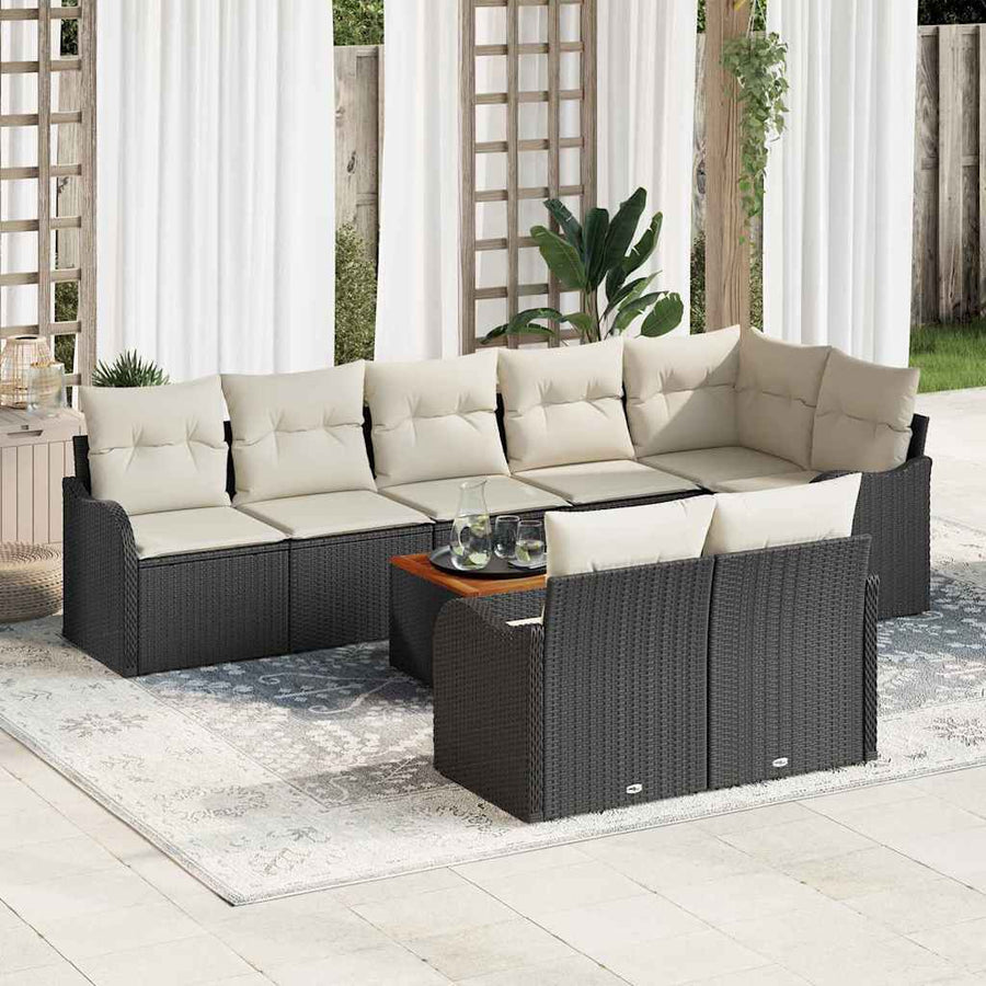 Tuinbankenset met opslag 9 pcs Zwart en Crème poly rattan