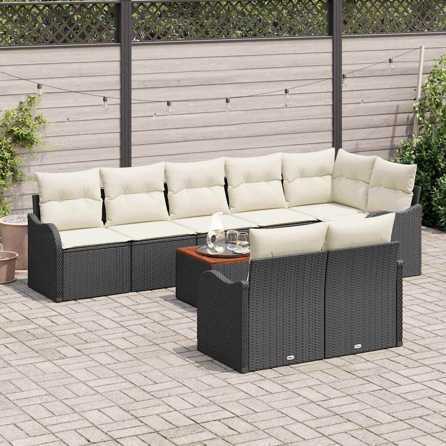 Tuinbankenset met opslag 9 pcs Zwart en Crème poly rattan