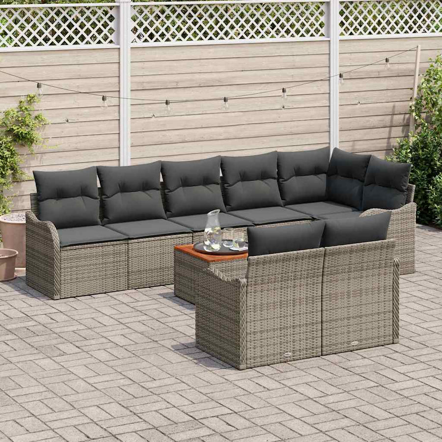 Tuinbankenset met opslag 9 pcs Grijs poly rattan