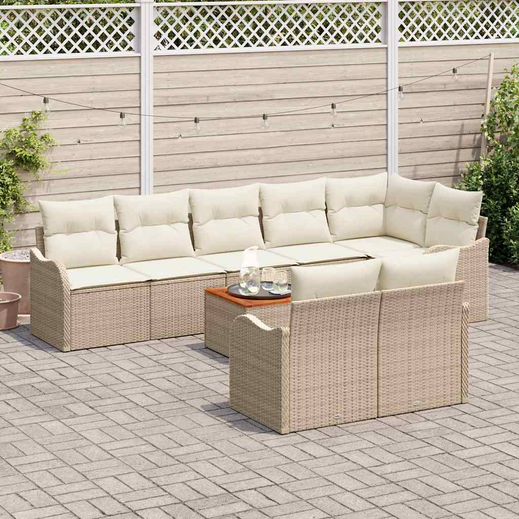 Tuinbankenset met opslag 9 pcs Beige en Crème poly rattan