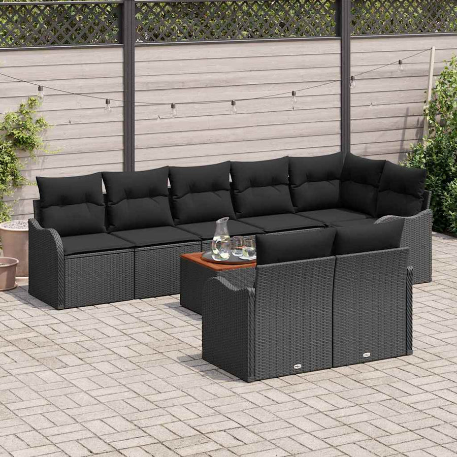 Tuinbankenset met opslag 9 pcs Zwart poly rattan