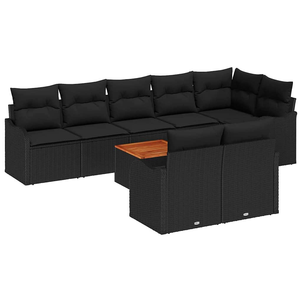 Tuinbankenset met opslag 9 pcs Zwart poly rattan