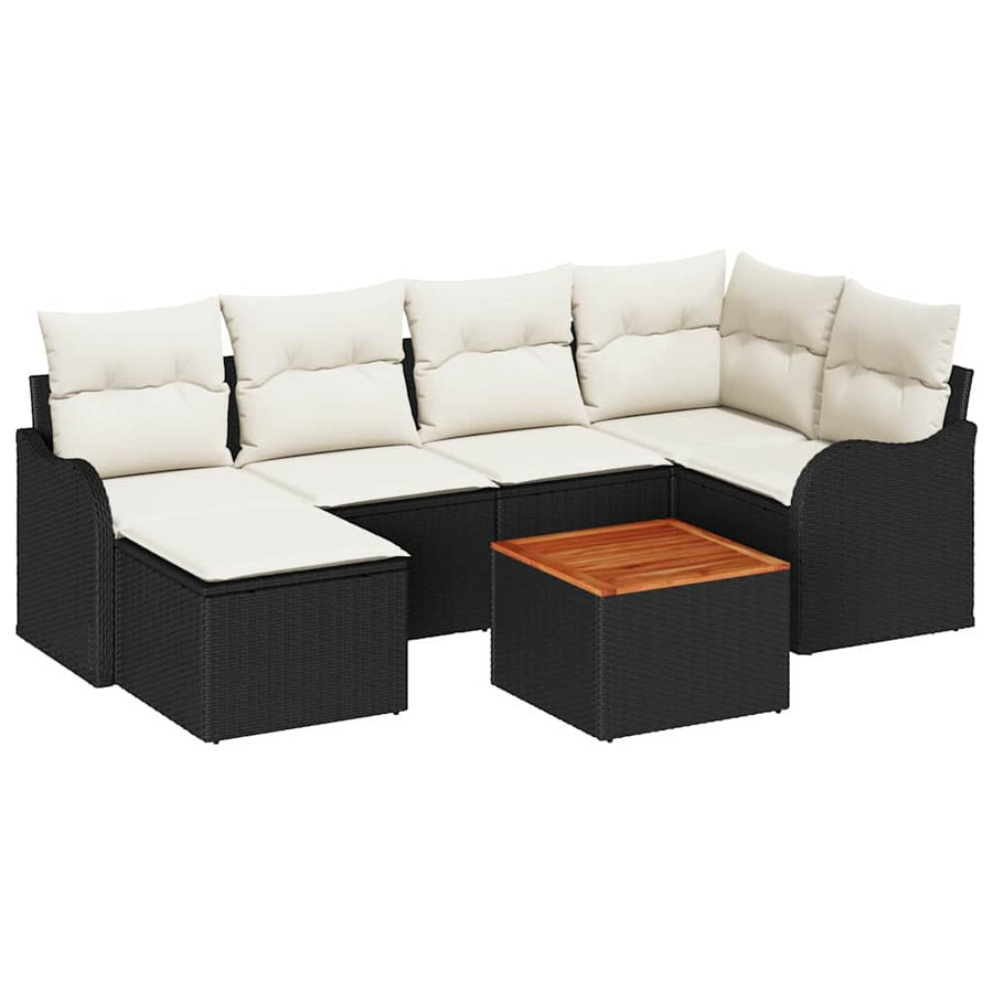 Tuinbankenset met opslag 7 pcs Zwart en Crème poly rattan