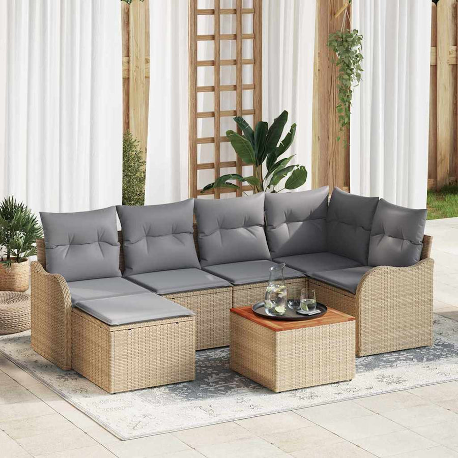 Tuinbankenset met opslag 7 pcs Beige en Licht Grijs poly rattan