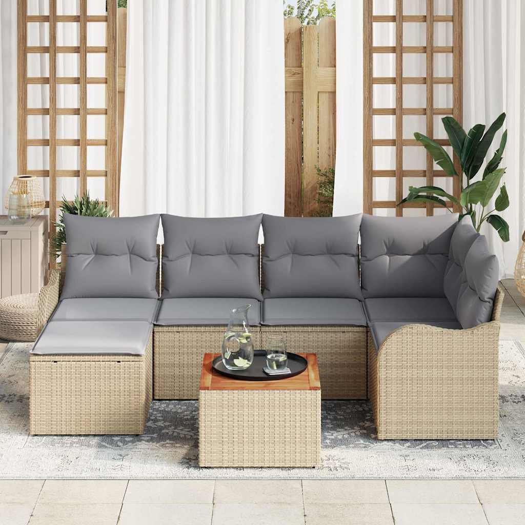 Tuinbankenset met opslag 7 pcs Beige en Licht Grijs poly rattan