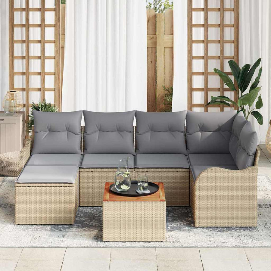 Tuinbankenset met opslag 7 pcs Beige en Licht Grijs poly rattan