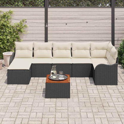 Tuinbankenset met opslag 8 pcs Zwart en Crème poly rattan