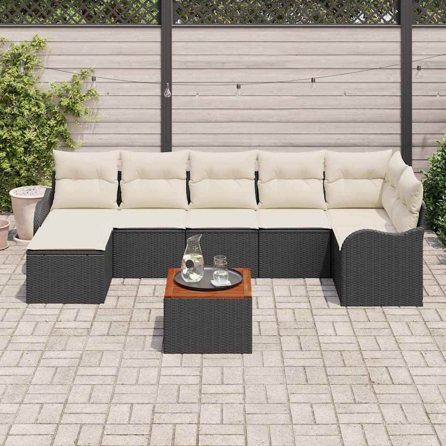 Tuinbankenset met opslag 8 pcs Zwart en Crème poly rattan