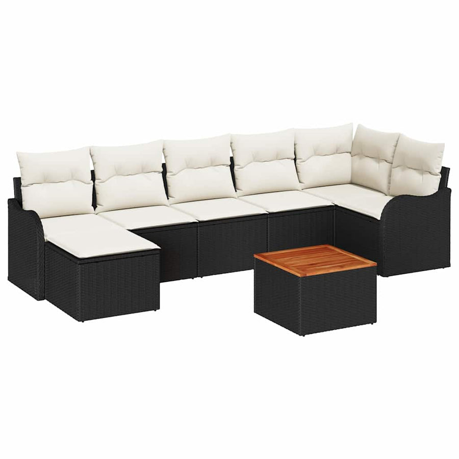 Tuinbankenset met opslag 8 pcs Zwart en Crème poly rattan
