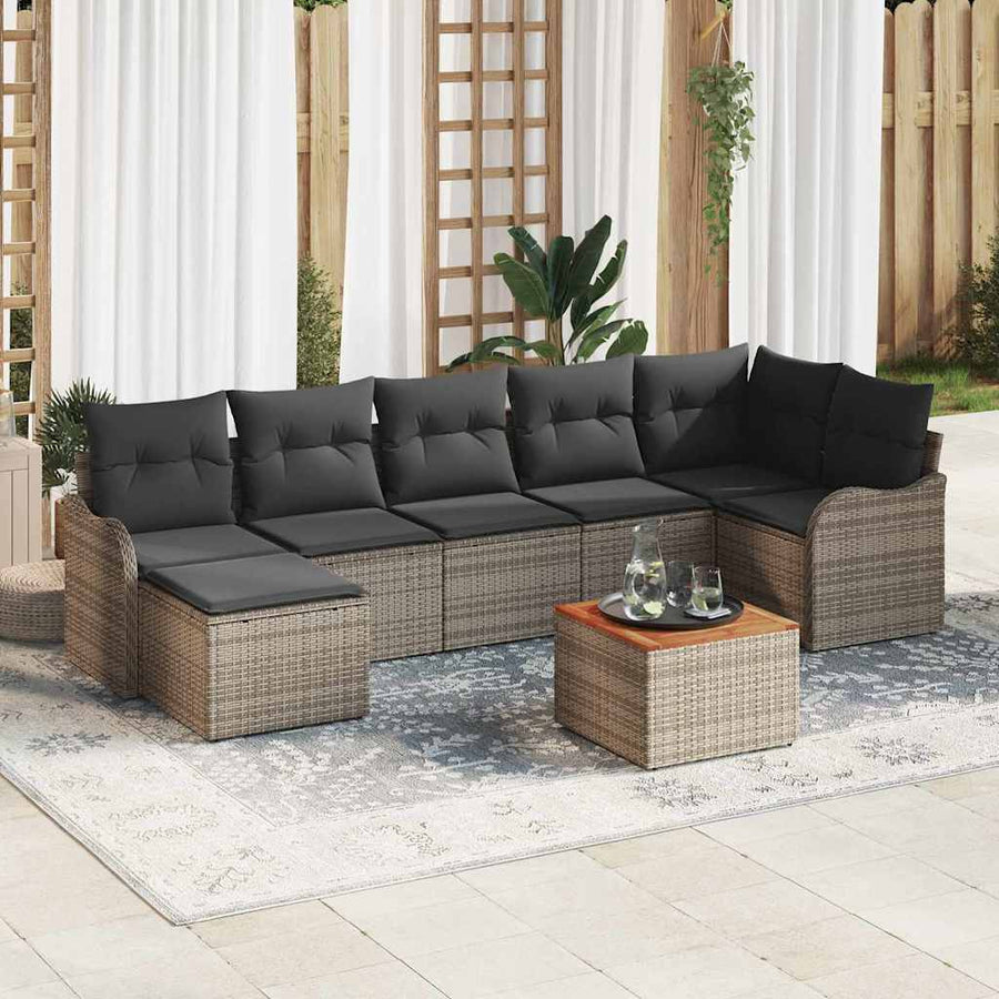 Tuinbankenset met opslag 8 pcs Grijs poly rattan