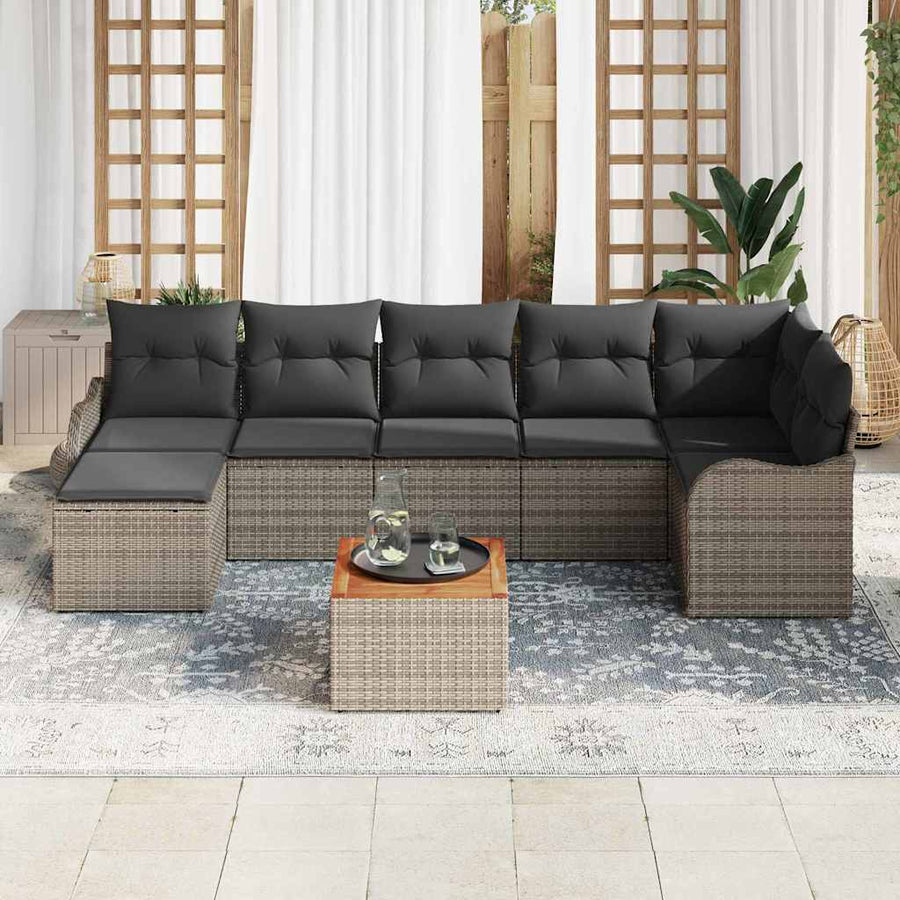 Tuinbankenset met opslag 8 pcs Grijs poly rattan