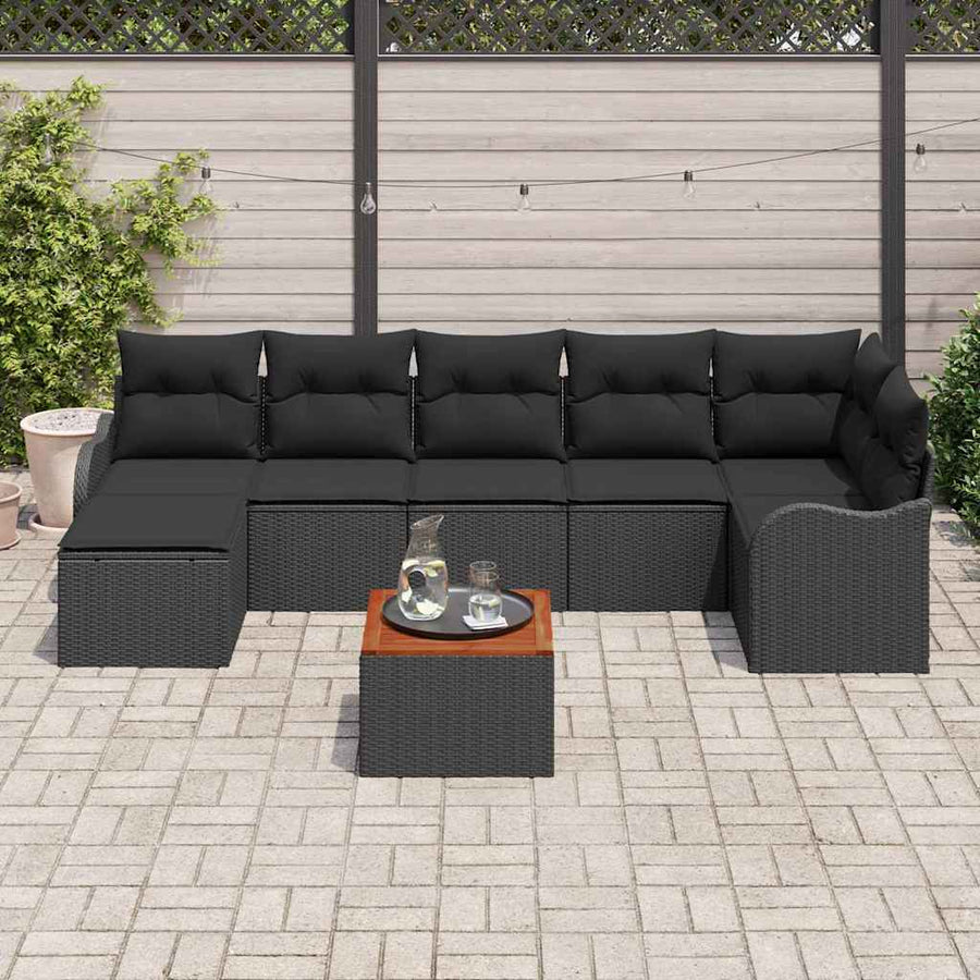 Tuinbankenset met opslag 8 pcs Zwart poly rattan