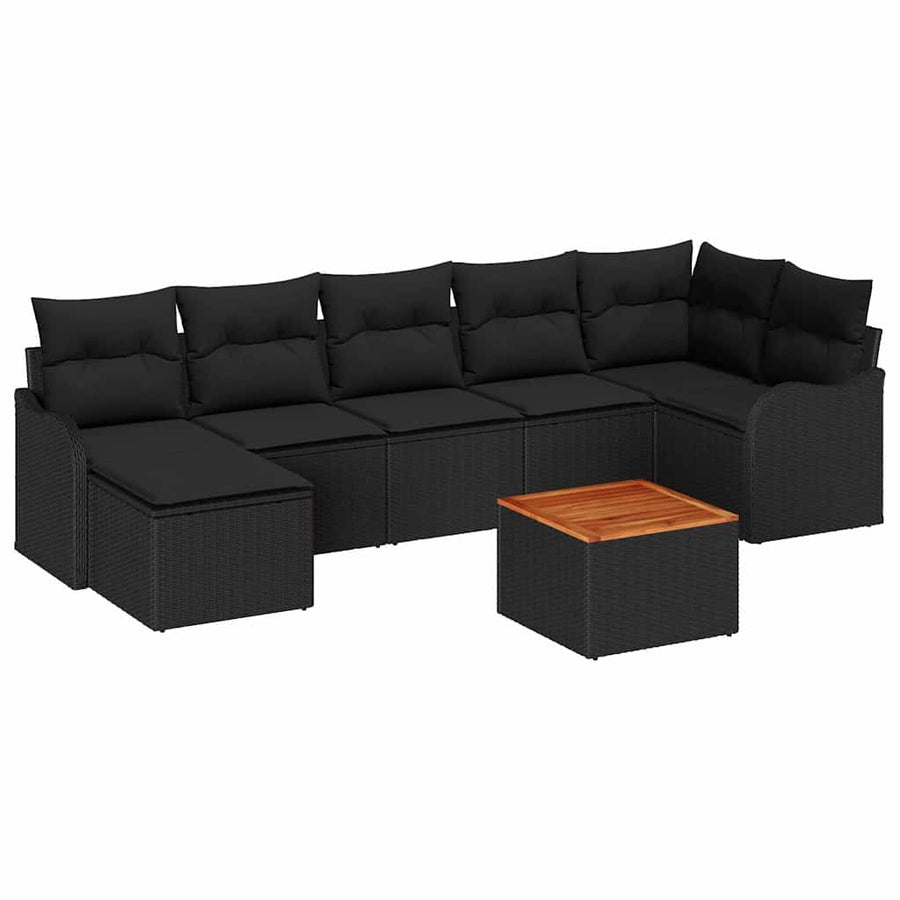 Tuinbankenset met opslag 8 pcs Zwart poly rattan