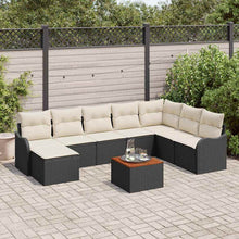 Tuinbankenset met opslag 9 pcs Zwart en Crème poly rattan