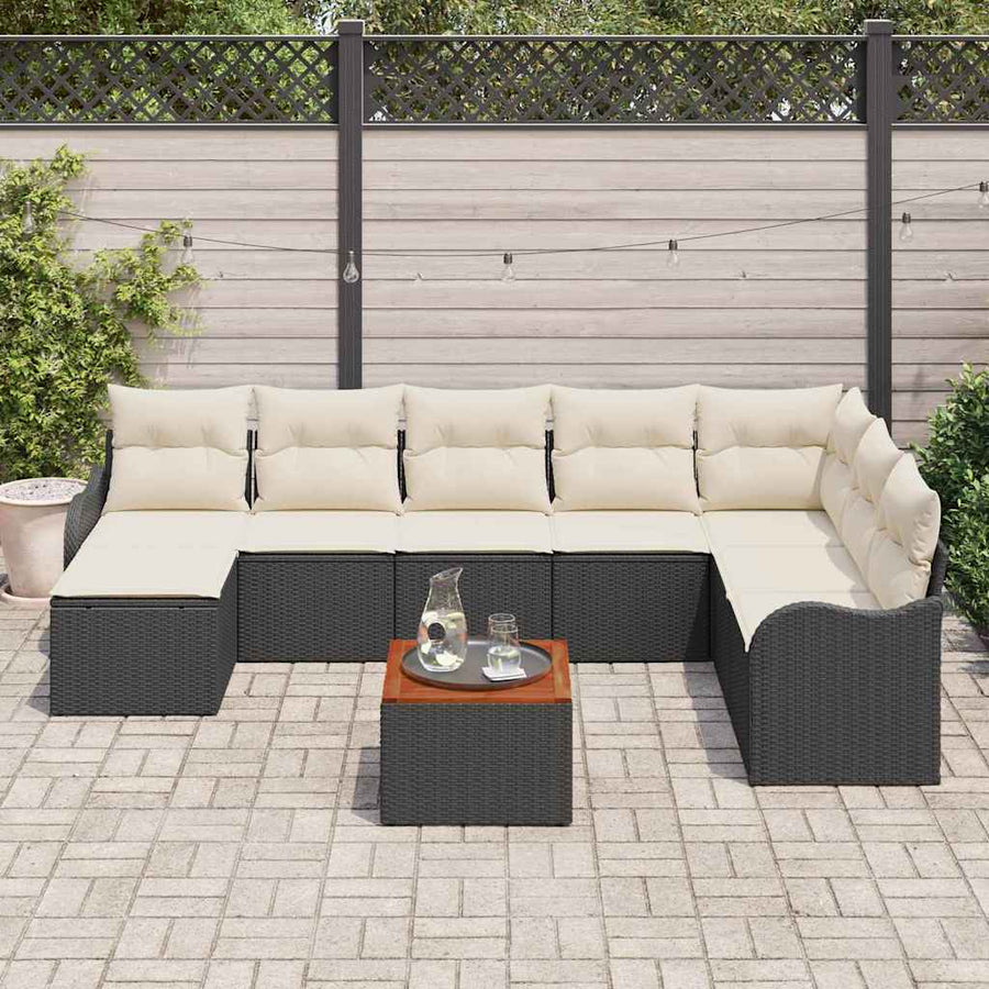 Tuinbankenset met opslag 9 pcs Zwart en Crème poly rattan