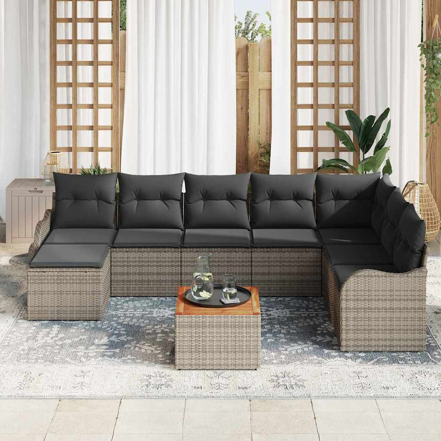 Tuinbankenset met opslag 9 pcs Grijs poly rattan