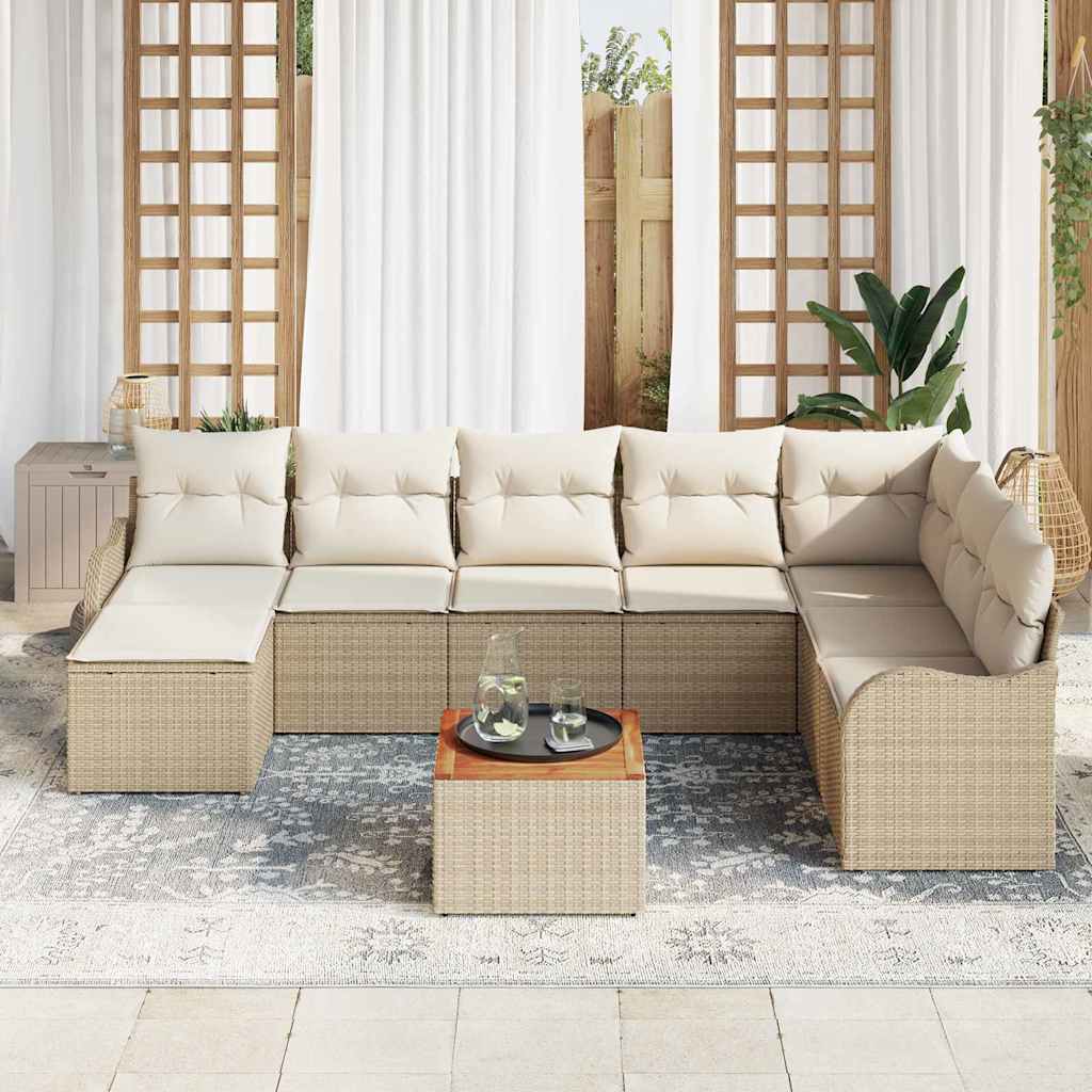 Tuinbankenset 9 st Beige en Crème poly rattan