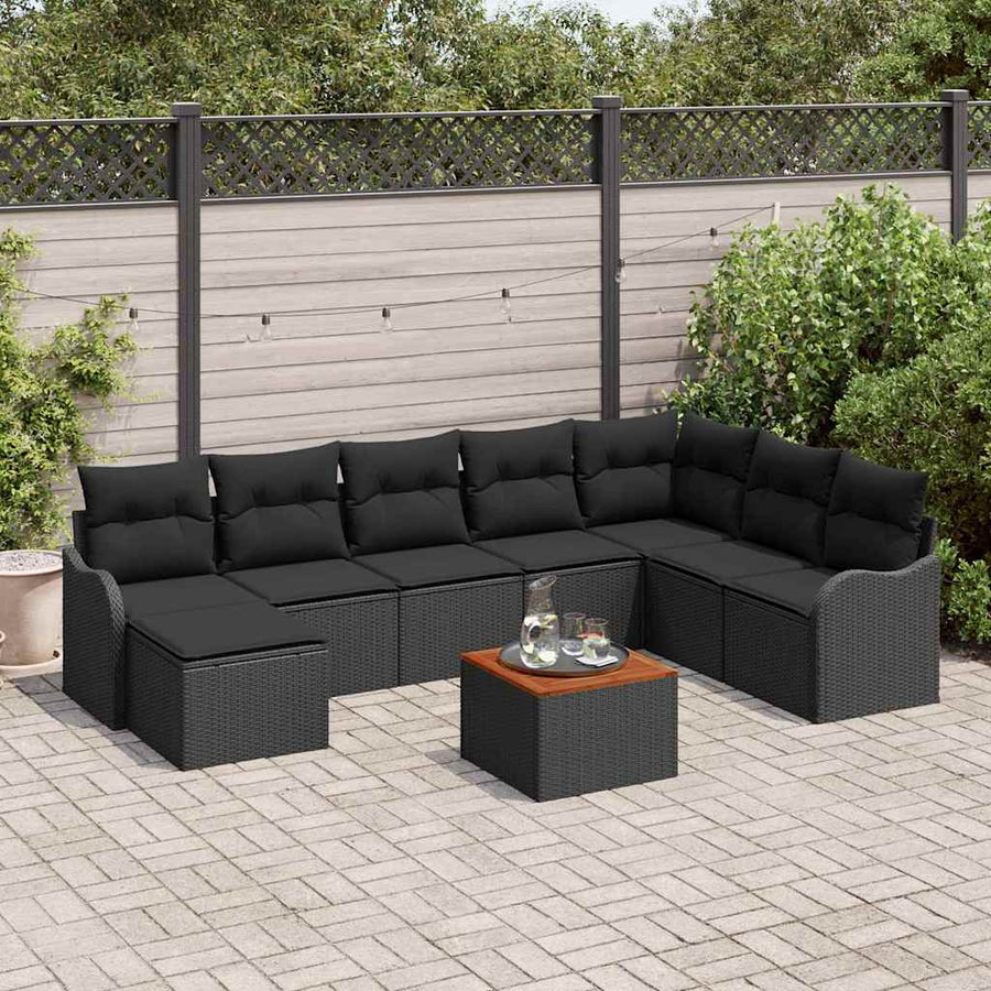 Tuinbankenset met opslag 9 pcs Zwart poly rattan
