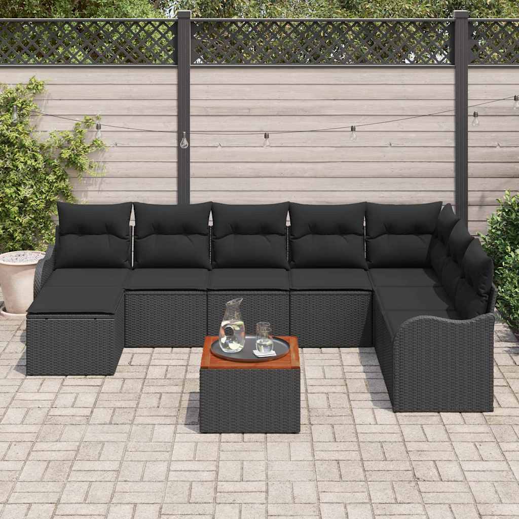Tuinbankenset met opslag 9 pcs Zwart poly rattan