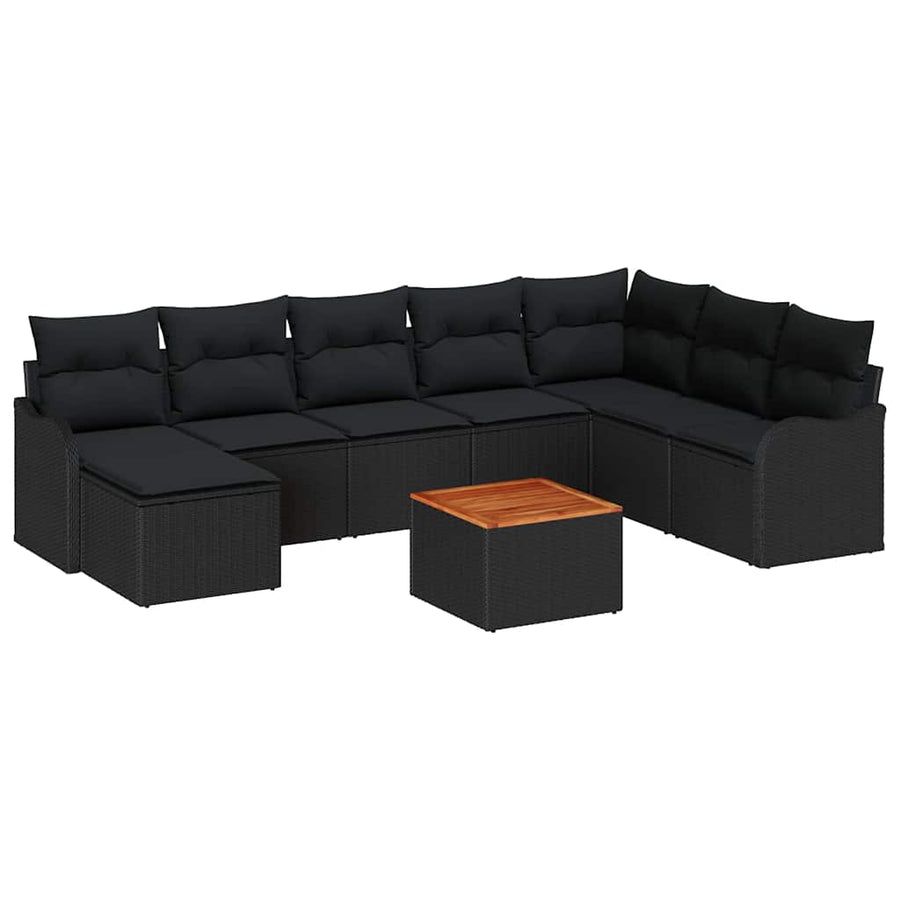 Tuinbankenset met opslag 9 pcs Zwart poly rattan