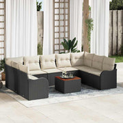 Tuinbankenset poly rattan 10-delig zwart acaciahout