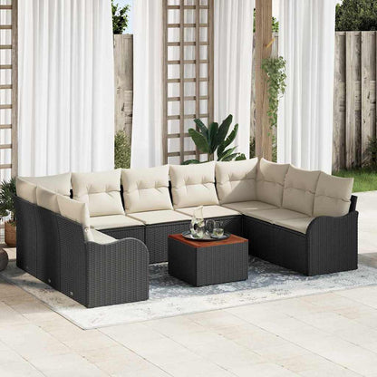 Tuinbankenset met opslag 10 pcs Zwart en Crème poly rattan