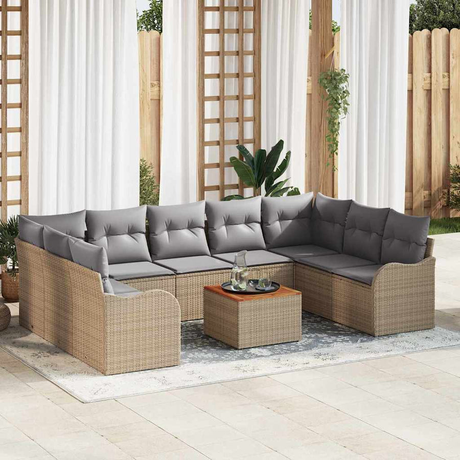 Tuinbankenset 10 pcs Beige en Licht Grijs poly rattan