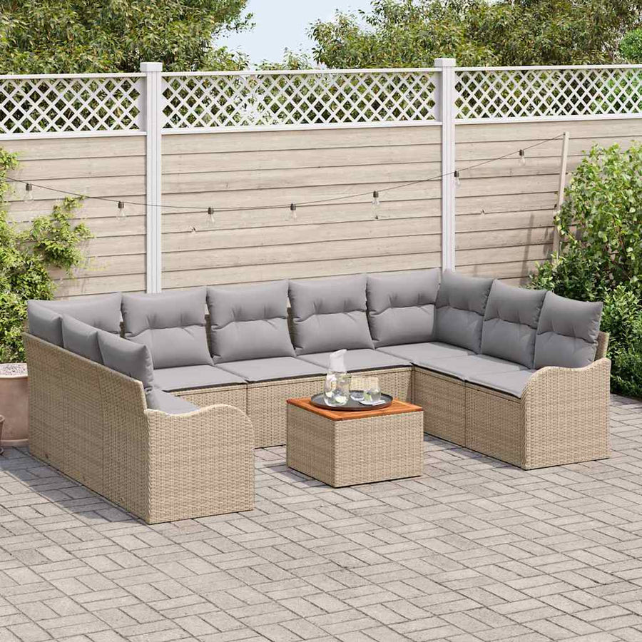 Tuinbankenset 10 pcs Beige en Licht Grijs poly rattan