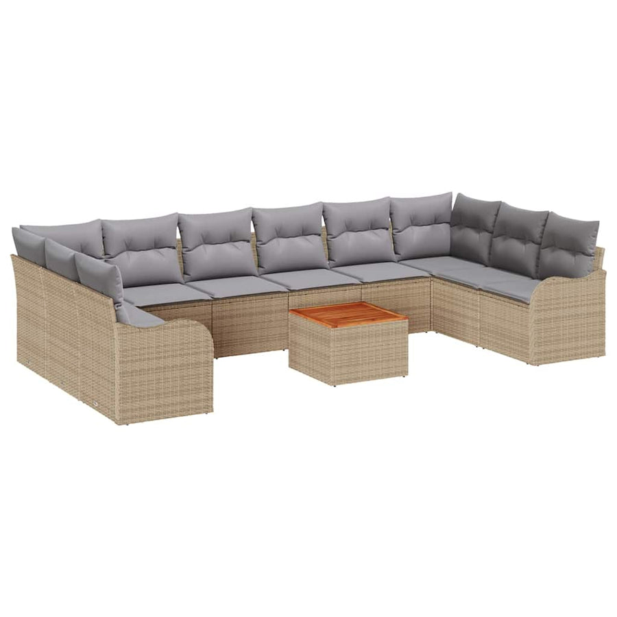 Tuinbankenset 10 pcs Beige en Licht Grijs poly rattan