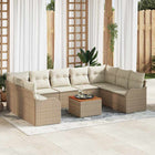 Tuinbankenset 9 personen poly rattan beige crème