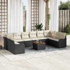 Tuinbankenset poly rattan acaciahout 11-delig zwart crème