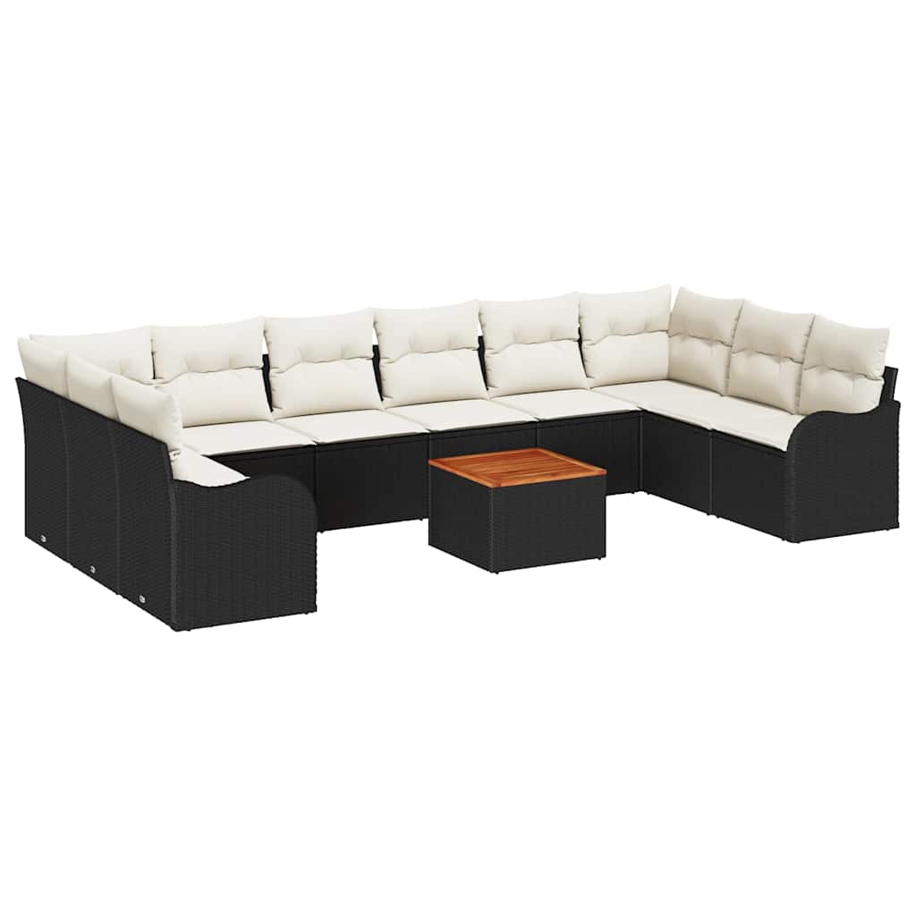 Tuinbankenset met opslag 11 pcs Zwart en Crème poly rattan