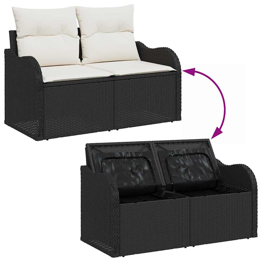 Tuinbankenset met opslag 11 pcs Zwart en Crème poly rattan
